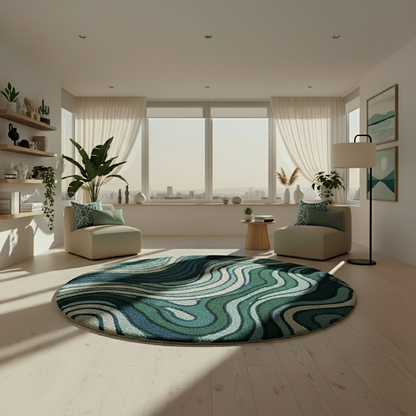 environmentally friendly hand-tufted green blue area rug