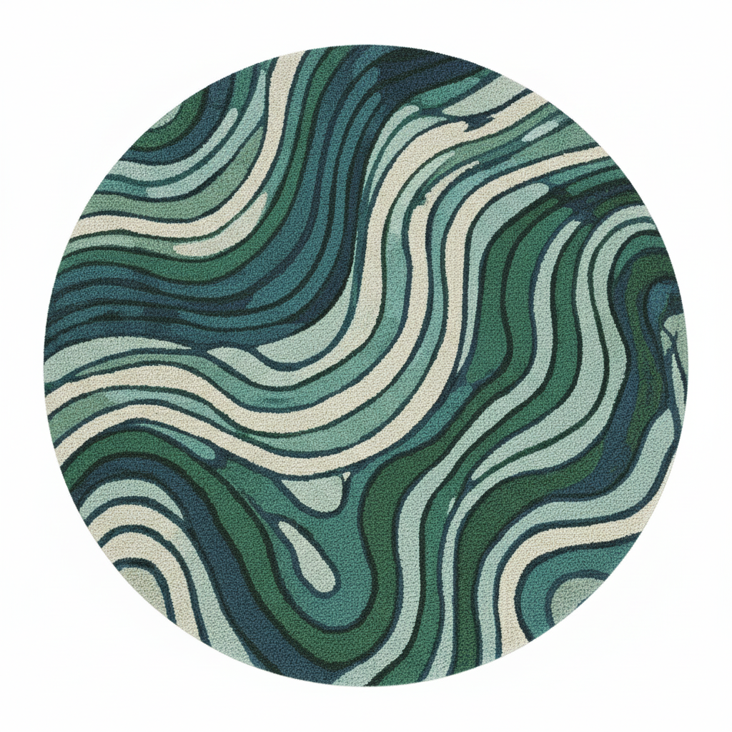 round emerald green abstract swirl hand-tufted rug