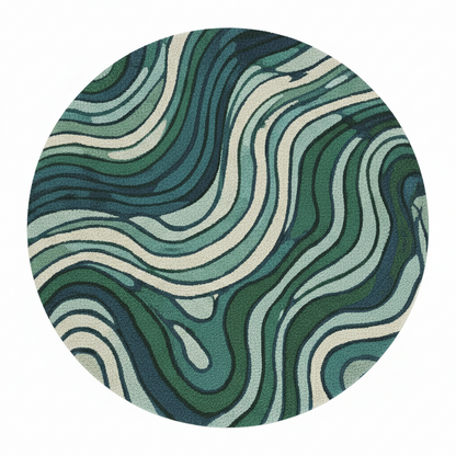 round emerald green abstract swirl hand-tufted rug