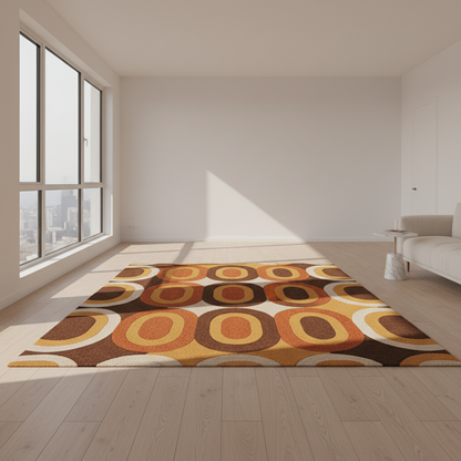 Retro Orange Brown Patterned Wool Blend Area Rug