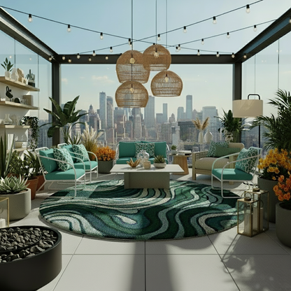 emerald teal round rug for USA home décor