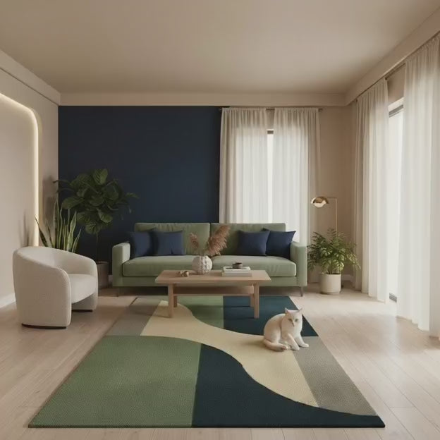 Green Beige Contemporary Geometric Carpet