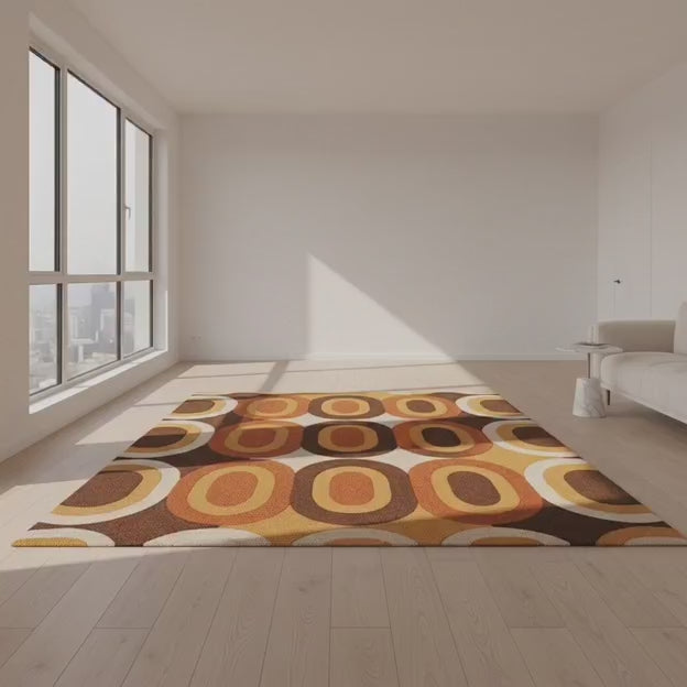 Retro Orange Brown Patterned Wool Blend Area Rug