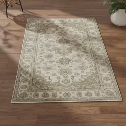 Ivory Taupe Hand-Knotted Wool Oushak Rug