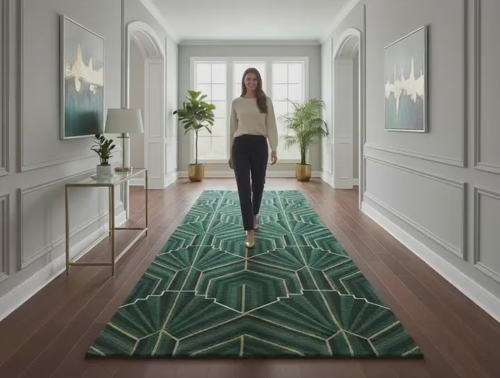 Emerald Green Art Deco Wool Rug
