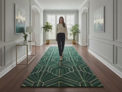 Emerald Green Art Deco Wool Rug