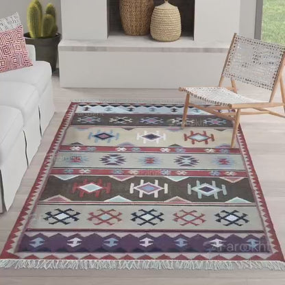 Rust Beige Geometric Kilim Handwoven Rug