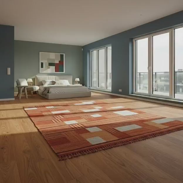 Bohemian Striped Area Rug Handwoven in Ivory Beige