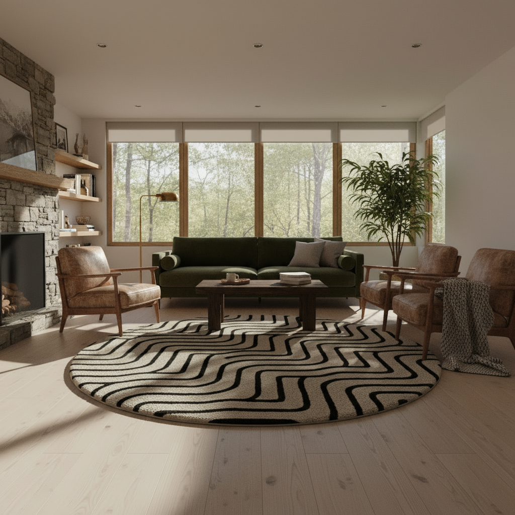 Beige and black modern round rug for living room décor